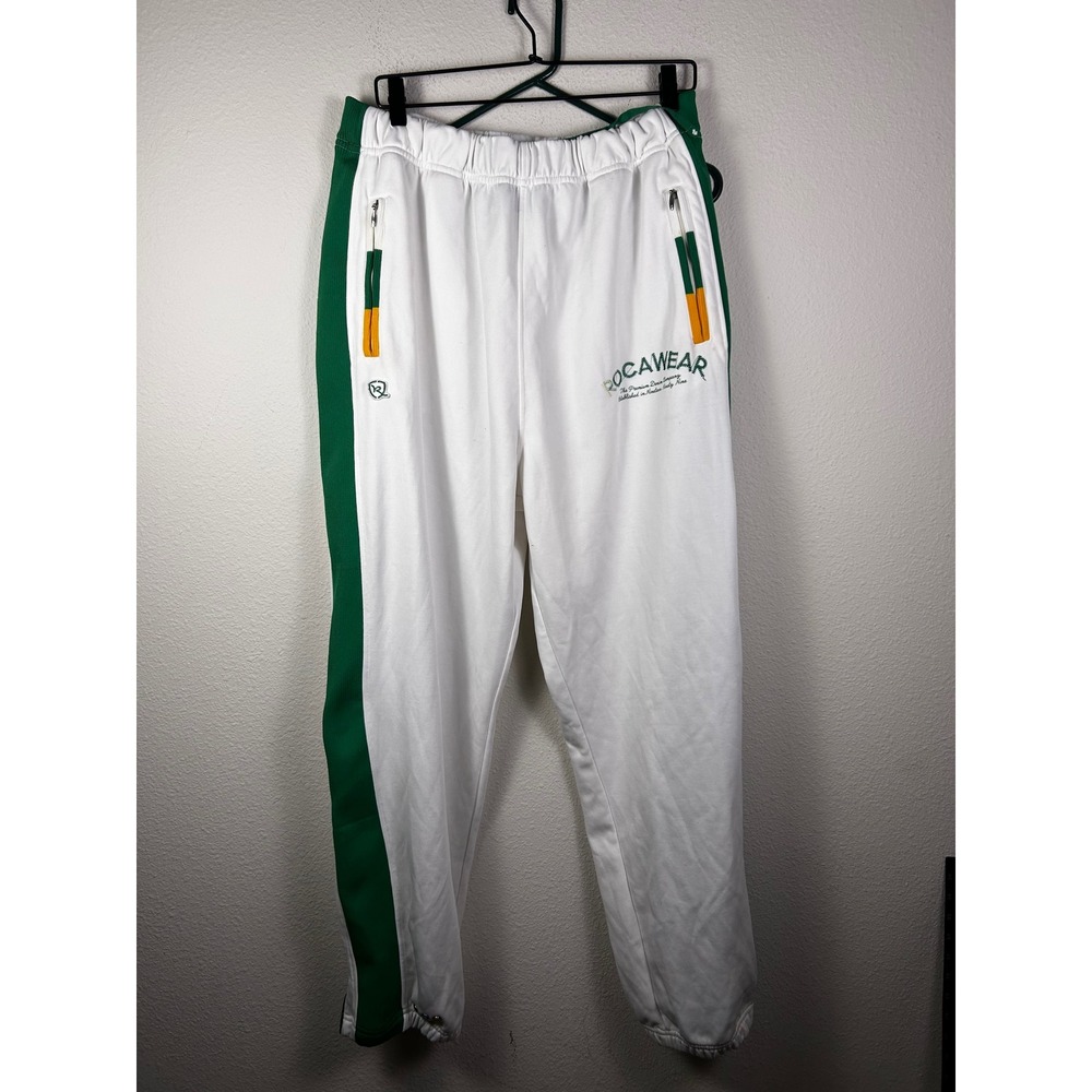 Rocawear Mens Track Pants White Green Stripe XL Embroidered Logo 90s Joggers